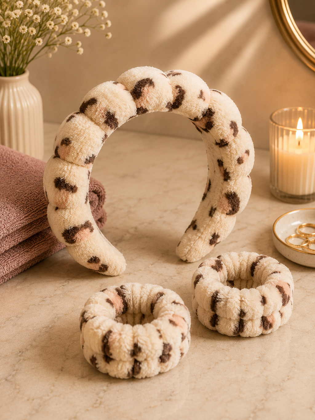 Kit de Skincare – Diadema + Muñequeras Animal Print
