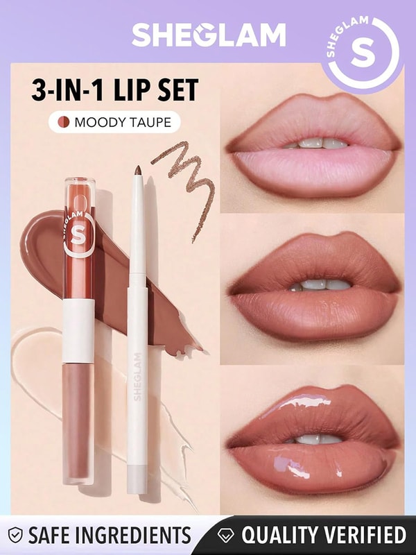 SHEGLAM Soft 90’s Glam Lip Liner & Lip Duo Set – Moody Taupe