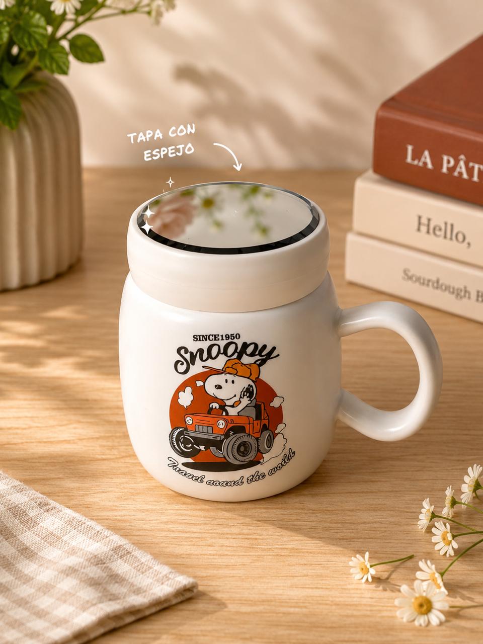 Taza de Snoopy con tapadera de espejo
